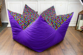 Kronenbett comfort line - Aubergine Pfötchen bunt