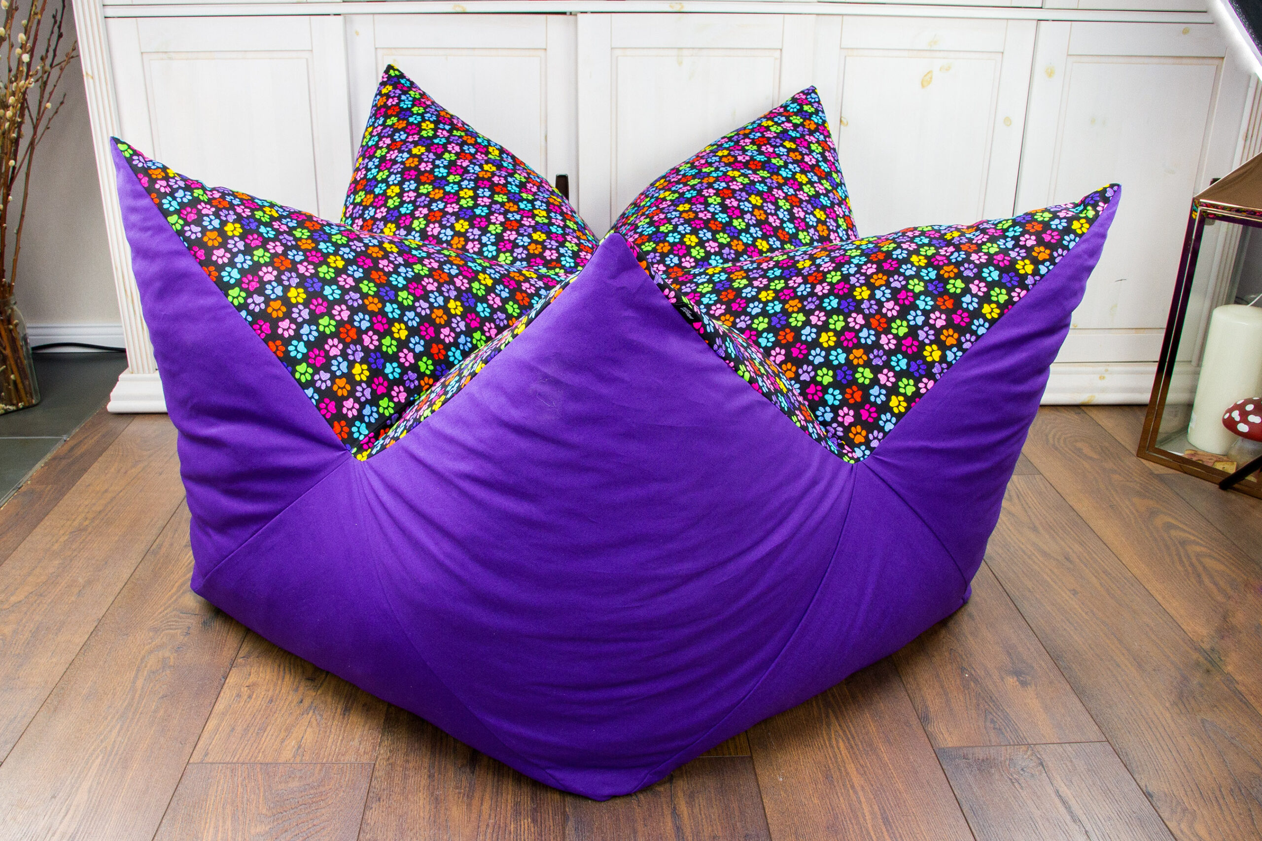 Kronenbett comfort line - Aubergine Pfötchen bunt