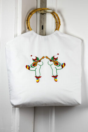 Stofftasche mit Bambusgriffen "Musizierende Clowns"
