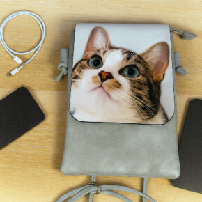 Handytasche Katze hellgrau