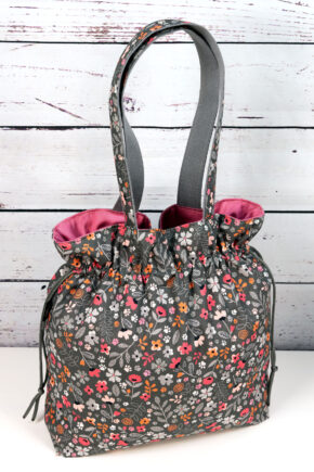 🧵 Handgemachte Handtasche Blumen 44 - Innenfutter uni rosa