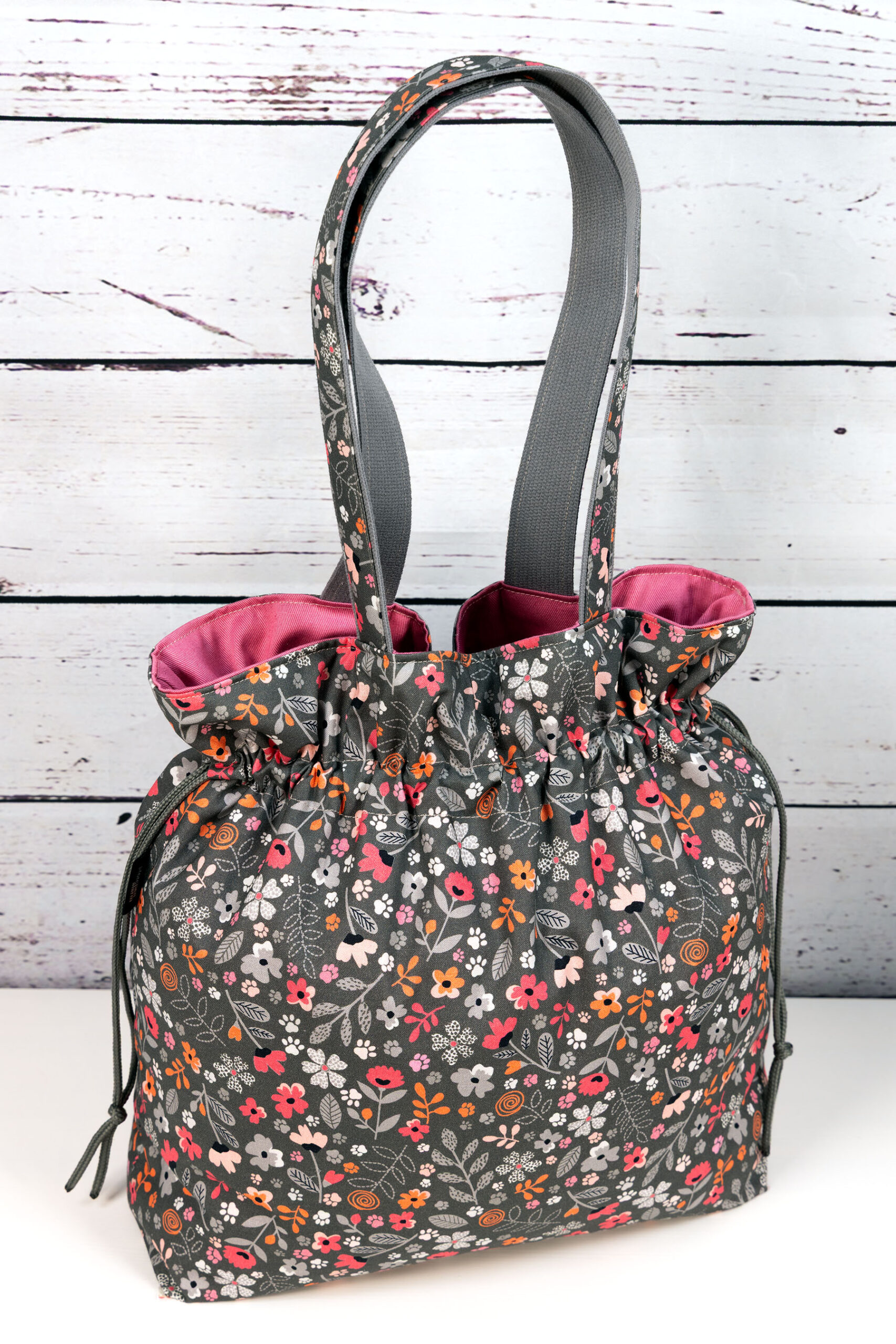🧵 Handgemachte Handtasche Blumen 44 - Innenfutter uni rosa