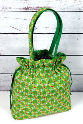 🧵 Handgemachte Handtasche Blumen 59 - Innenfutter Punkte grün
