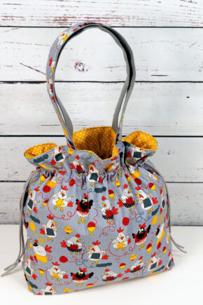 🧵 Handgemachte Handtasche Bunte Motive 58 - Innenfutter Punkte senf