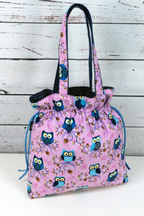 🧵 Handgemachte Handtasche Eulen 3 - Innenfutter Punkte dunkelblau