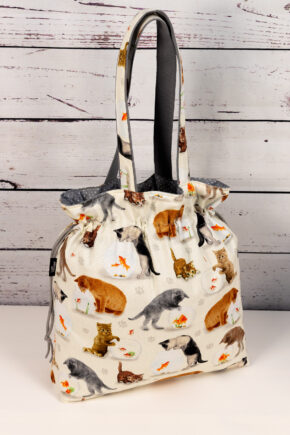 🧵 Handgemachte Handtasche Katzen 49 - Innenfutter Punkte grau