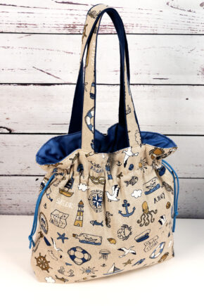 🧵 Handgemachte Handtasche Nordsee 39 - Innenfutter blau