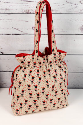 🧵 Handgemachte Handtasche Paris Dogs - Innenfutter Punkte rot