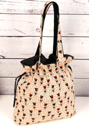🧵 Handgemachte Handtasche Paris Dogs - Innenfutter Punkte schwarz
