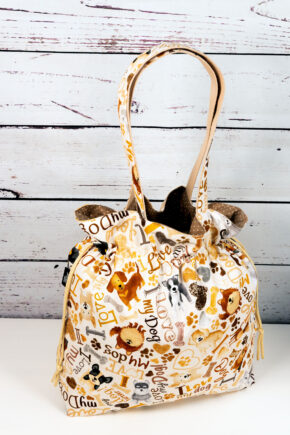 🧵 Handgemachte Handtasche I love my dog beige - Innenfutter Punkte beige