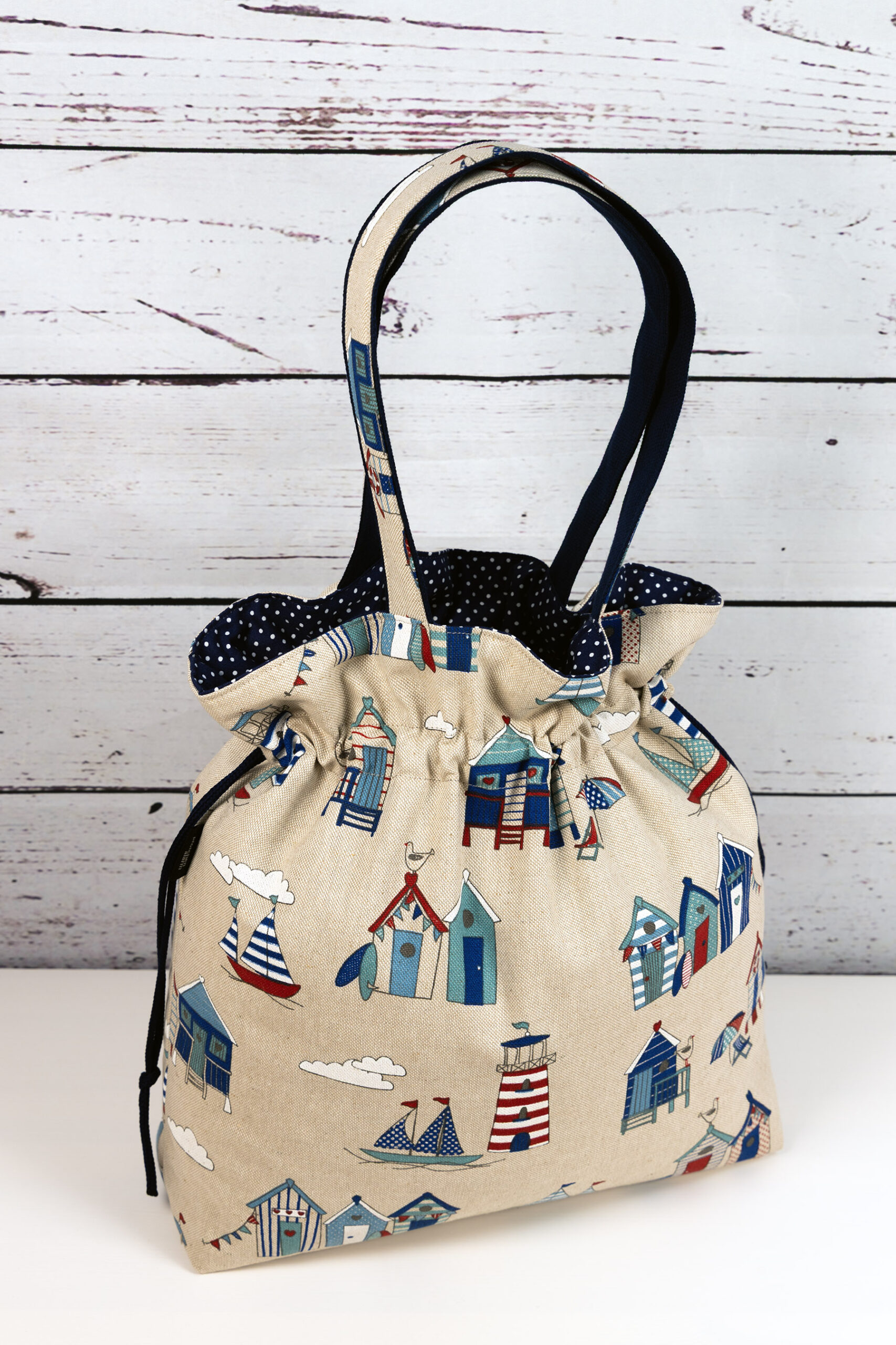 🧵 Handgemachte Handtasche Nordsee 9 - Innenfutter Punkte dunkelblau
