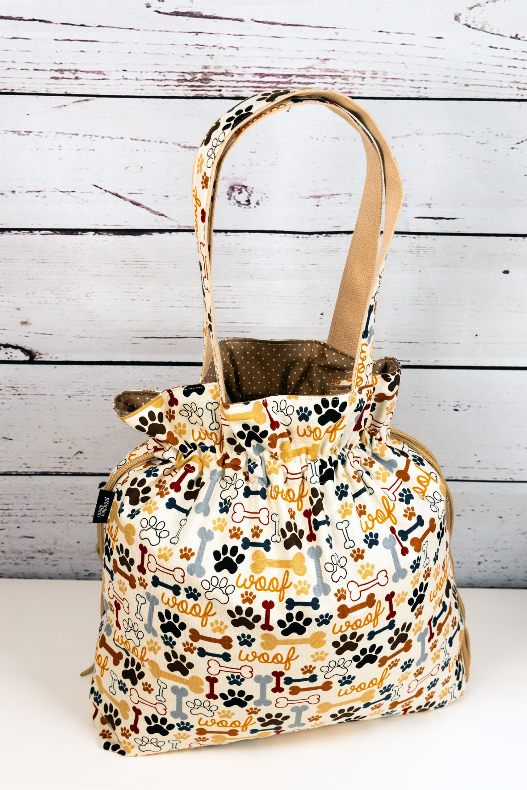 🧵 Handgemachte Handtasche Pfötchen 31 - Innenfutter Punkte beige