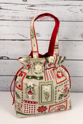 🧵 Handgemachte Handtasche Edelweiß - Innenfutter rot