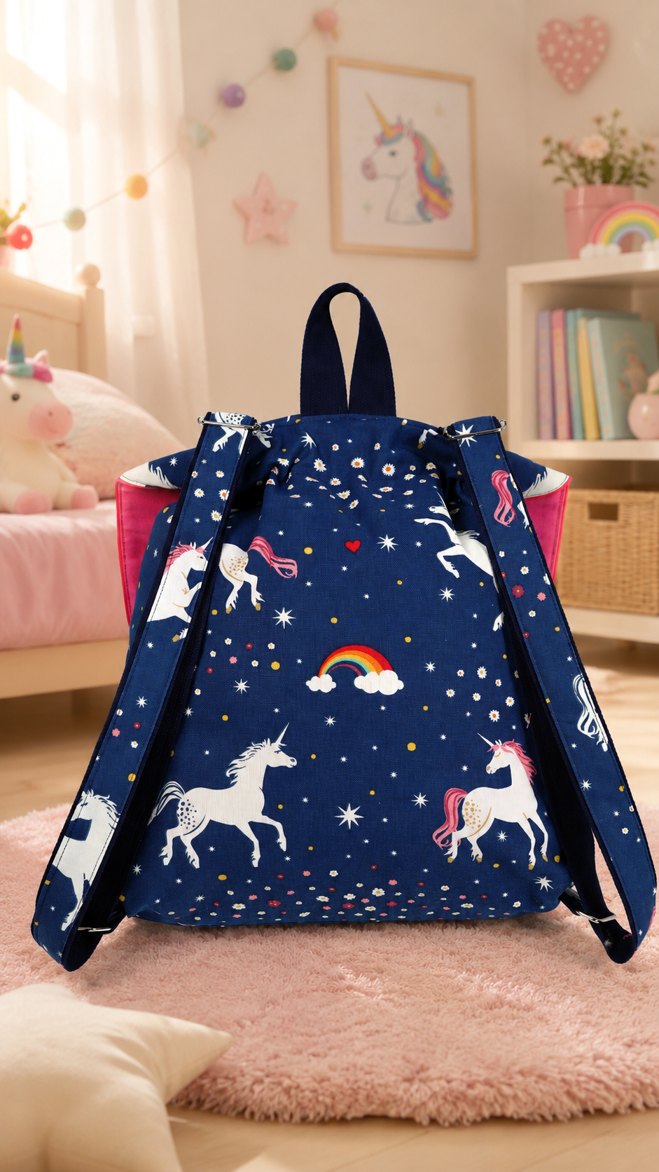 🧵 Handgemachter Rucksack - Einhörner – Bild 3