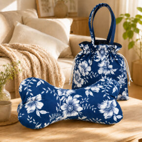 Set Handtasche & Leseknochen - Blumen blau