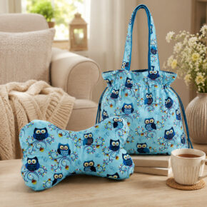Set Handtasche & Leseknochen - Eulen türkis